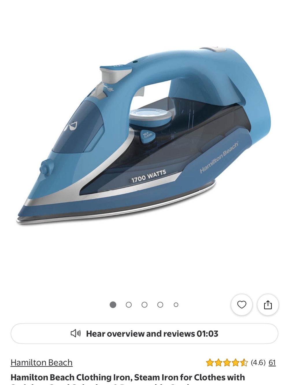 Hamilton Beach Light Blue and Dark Blue Steam Iron